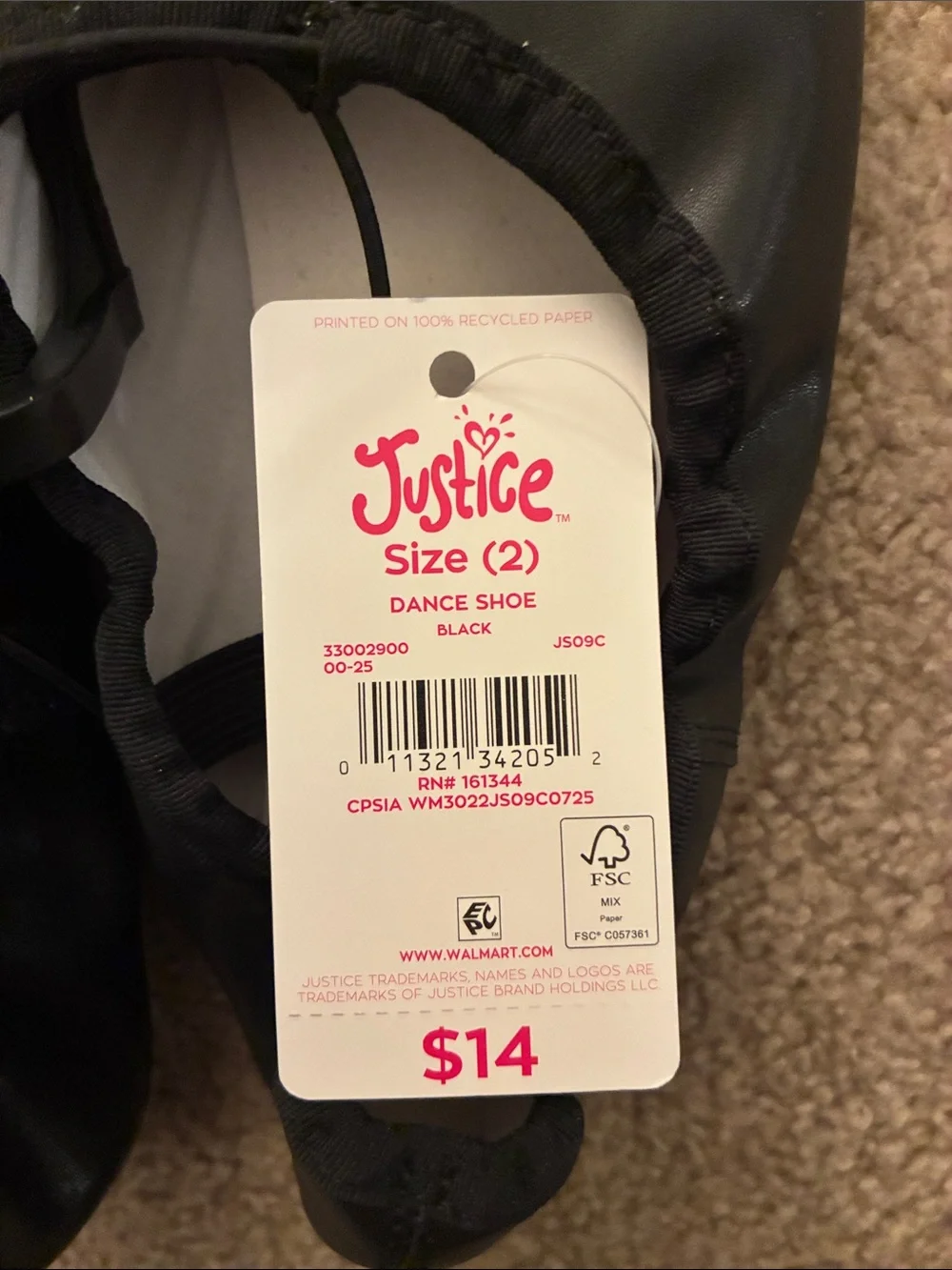 Justice Girls Black Ballet/Dance Shoes - Multiple Toddler & Little Girl Sizes